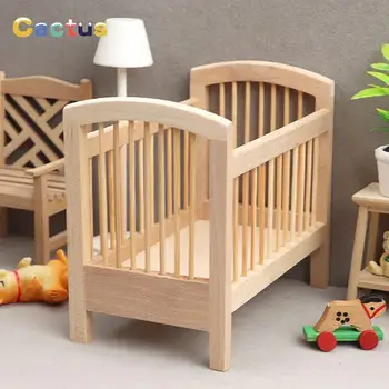 1:12 Miniatiūriniai Lėlių Medienos Kūdikių Lova Lėlės, Imitavimo Modelį Miegamasis Lėlės Namas Baldų Priedai