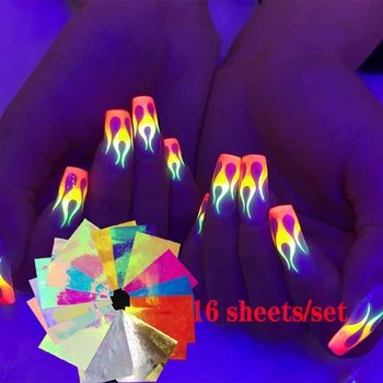 16sheets/set 3D nagų dailė nagų papuošimai meno holografinis lazeris drugelis liepsna lipdukas nagų blizgučiai china odos šveitimas technika
