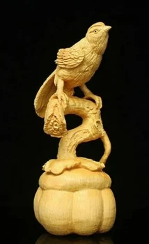 17 CM Aukščio, Išraižytas Boxwood Statulėlės Drožyba - Šarka Paukštis ant Šakos Skulptūra Namų Dekoro