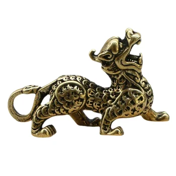 1PC Statula Statulėlės Turto Žalvario Dekoro Gerovės Kinų Stiliaus Ornamentu Qilin Dragon Sėkmės Gyvūnų Fengshui Derliaus