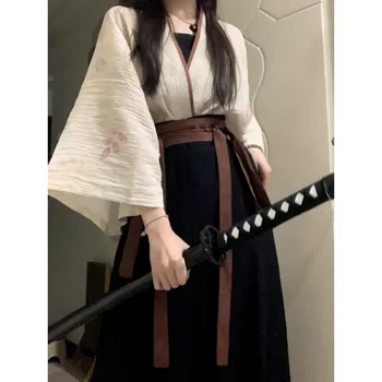 2023 Vasaros Pagerėjo Medvilnės Skalbiniai Hanfu Suknelė 3pcs Kinijos Tradicinės moteriški Drabužiai Japonijos Nėrinių Kimono Cosplay Herojė