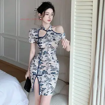 2024 derlius geresnis qipao kinijos seksualus qipao nėrinių suknelė tuščiaviduriai iš mini suknelė seksualus cheongsam pokylių vakarinę suknelę vestido