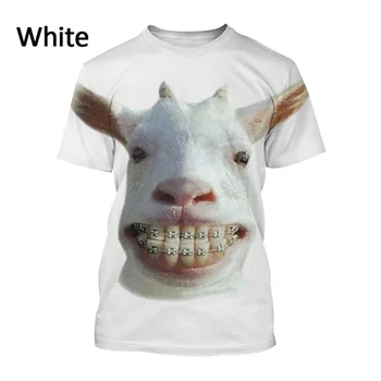 2024 Naujas Vasaros Juokinga Gyvūnų Vyrų 3D Mielas Šypsena Avių Print T-shirt Prašmatnus Streetwear Negabaritinių Apvalios Kaklo trumpomis Rankovėmis Viršūnės Vaikai