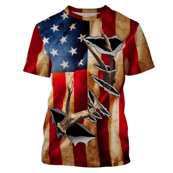 2024 vyriški JAV Vėliava Medžioklės Asmeninį Modelio Spausdinimo Vasaros vyriški Laisvalaikio Apvalios Kaklo marškinėliai trumpomis Rankovėmis Drabužius Viršų