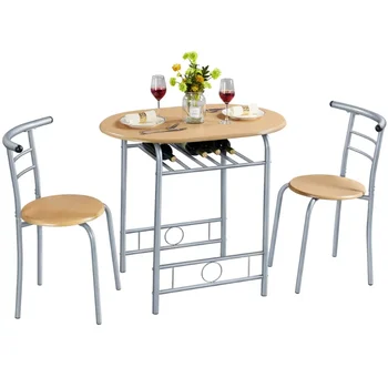 3-dalių Apvalus Valgomojo Stalas, Nustatyti, Stalo ir Virtuvės Komplektas su stalčiuko, Gamtos virtuvės stalo ir kėdės