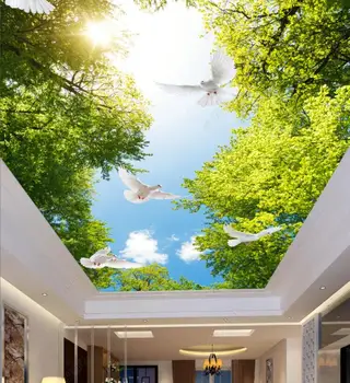 3d lubų freskos tapetai pasirinktinius nuotraukų HD sky didelis medis baltas balandis, miško freskos kambarį Tapetai, sienų ir 3d namų dekoro