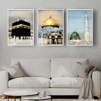 3PCS Islamo Masjid Al-Aqsa Mečetės Kupolas Jeruzalės Plakatas Musulmonų Sienos Meno Tapybos Drobės Spausdinti nuotraukų Kambarį Dekoro