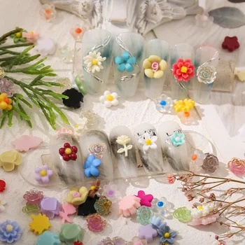 50PCS Kawaii Gėlių Nail Art Pakabukai Priedai Sumaišykite Dizaino 3D Akrilo Netikrą Nagai Apdailos Prekių Manikiūro Dekoro Produktus