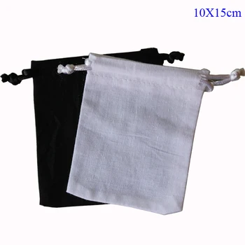 (50pcs/lot), 10*15 cm/4*6inch organinių white & black reklamos medvilnės maišelis dovanų raišteliu maišelis pritaikyti dydį ir LOGOTIPAS