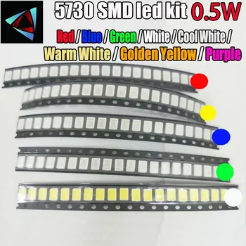50pcs SMD 5630 5730 0,5 W LED Diodų Rinkinys 10Values Raudona/Žalia/Mėlyna/Balta/Geltona /Šilta Balta/Oranžinė/Rožinė/ Šalto AUKSO LED komplektas