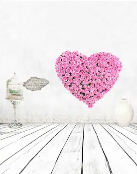 5x7ft Medinių Grindų Pink Rose Širdies Meilės Fotografija Backdrops Foto Rekvizitai Studija Fone