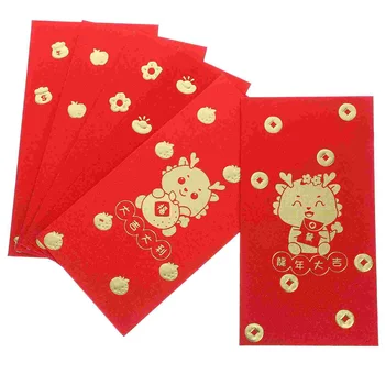 6 Vnt Raudona Paketinių Paketas Siurprizas Metų Dragon Apgaubia Pasisekė Tradicinio Kišenėje Knygoje Kinų Stiliaus Pinigų Vokai