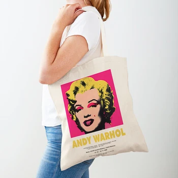 Abiejų Pusių Andy Warholas Karvė Bananų Saulėlydžio Gėlių Pop Moterys, Shopper Bags Tote Rankinė Mados Atsitiktinis Retro Lady Pirkinių Krepšys