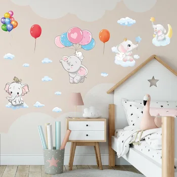 Animacinių filmų balionų skraidymas dramblys lipdukai vaikų kambarys, miegamasis apdailos, sienų, namų puošybai, vaikų darželis mielas anim