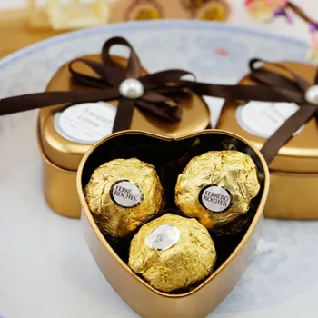 Auksinis širdies formos Europos stiliaus kūrybos vestuvių saldainių dėžutė alavuotoji skarda lauke mazgas vestuvių dėžutė su dovanų dėžutė