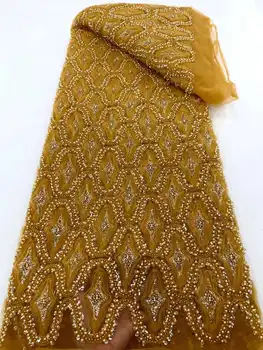 Aukso Prabangos Afrikos Jaunikis Blizgančiais Nėrinių Audinys, Aukštos Kokybės 2023 Prancūzų Siuvinėjimo Karoliukų, Tiulio, Nėrinių Nigerijos Vestuvinė Suknelė