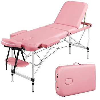 Aukštos kokybės aliuminio lydinio, tri-fold nešiojamas masažo stalas lengvas sulankstomas masažo blakstienų lova