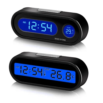 Automobilių Laikrodis Laiką Žiūrėti Mini Elektroninių Auto Laikrodžiai Šviečiantys Vidaus Termometras LCD Apšvietimas Skaitmeninis Displėjus, Automobilių Reikmenys