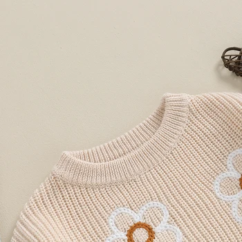 Baby Girl Kabelis Megzti Megztinis Mielas Ilgomis Rankovėmis Gėlių Raštas Megztiniai (Puloveriai Bamblys Jumper Viršūnės