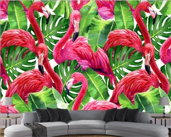 beibehang Formaldehidas-nemokamai šilkiniai sienos popieriaus Šiaurės stiliaus rankomis tapybos, akvarelės augalų žalios lapinės flamingo foną