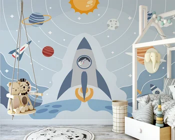 beibehang Pritaikyti šiuolaikinės Šiaurės šalių ranka-dažytos planetos mėnulis animacinių filmų gyvūnų, vaikų kambario fone de papel parede tapetai
