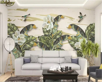 beibehang Užsakymą foto tapetai, freskos Amerikos meno retro bananų lapų ranka-dažytos atogrąžų miškų fone sienos