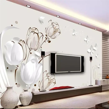 Beibehang Užsakymą tapetai, 3d foto freskos stereo tulpių drugelis TV fono sienos kambarį miegamasis restoranas 3d tapetai