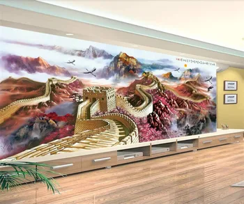 beibehang Užsakymą tapetai 3d freskomis didinga kalnų upės, Tekančios Saulės Rytuose, Great Wall, niekada kritimo TV foną