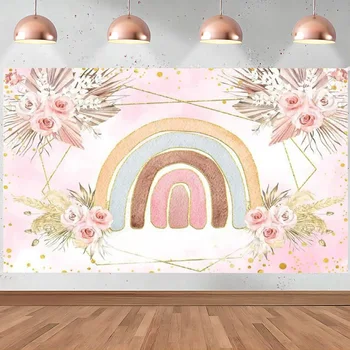 Boho Vaivorykštės Fone Baby Shower Gimtadienio Dekoracijas Prekių Mergina Reklama Blizgučiai Pastelinių Fotografijos Fono Nuotrauką