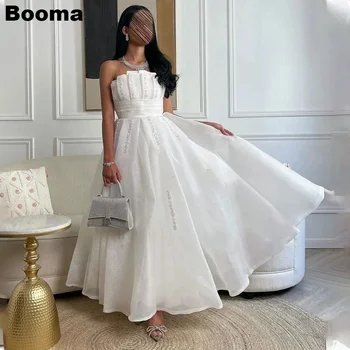 Booma-Line Balta Vakaro Suknelės Stebėjimo Klostyti Duobute Vestuvės Suknelės Moterims Kulkšnies Ilgis Oficialus Chalatai