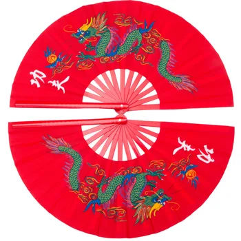 Chi, Ventiliatorius 34cm Bambukas Kinų Kung Fu Gerbėjai Aukštos Kokybės Kovos Menų Gerbėjas Dvi Rankas Gerbėjai Dragon Modelio Raudonos spalvos dangteliu Wushu Fitneso