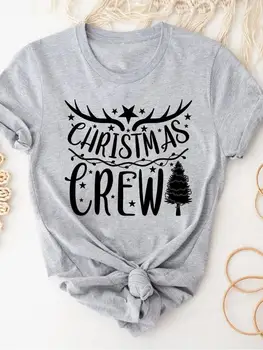 Drabužių Mados medžio stilius mielas 90s Kalėdų, naujųjų metų trumpomis Rankovėmis Spausdinti Marškinėliai Viršuje Basic Tee Moterims Drabužių Grafinis T-shirts