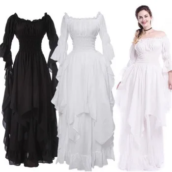 Europos ir Amerikos puošnus nėrinių trimitas rankovėmis suknelę, retro gotikos suknelė cos kamuolys princesė dress partijos veiklos suknelė