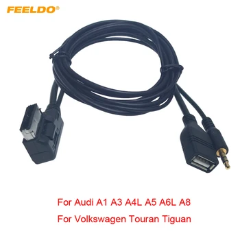 FEELDO 10vnt Automobilių Garso Muzikos 3.5 mm AUX Kabelis AMI/MDI/MMI Sąsaja USB+Kroviklis, Skirtas Audi Volkswagen Laido Adapteris #FD6209