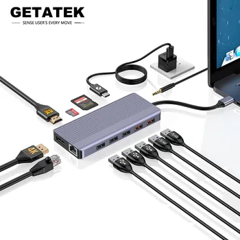 Getatek 12-in-1 USB C Hub Tipo C iki 4K60Hz HDMI Port, USB 3.2 Hub Kortelių Skaitytuvas Docking Station Nešiojamas Priedai 