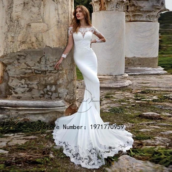 Gorgerous Iliuzija Vestuvių Suknelė ilgomis Rankovėmis Valtis Kaklo Undinė Nėrinių Suknelė Vestuvių Ceremonija Užsakymą vestidos de novia