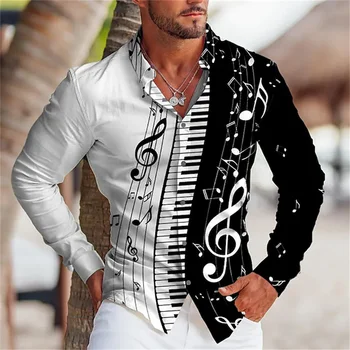 Grafikos spausdinimo vyriški marškiniai vasarą 2023 Muzikos mygtukas viršuje ilgomis rankovėmis mygtuką, marškinėliai, drabužių dizainas, patogus S-6XL Viršūnės