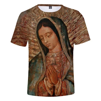 Gvadalupės Mergelės Marijos Katalikų vyriški T-shirt Moterims, Mados Atsitiktinis 3D Print T Shirt Vasaros Harajuku Streetwear Negabaritinių Viršūnės