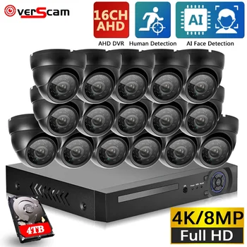 H. 265+ 16CH 8.0 MP DVR 8MP Saugumo kamerų Sistema, Lauko oro sąlygoms CCTV Vaizdo Dome Metalo Kameros, DVR Rinkinys HDD P2P 16 Kanalų