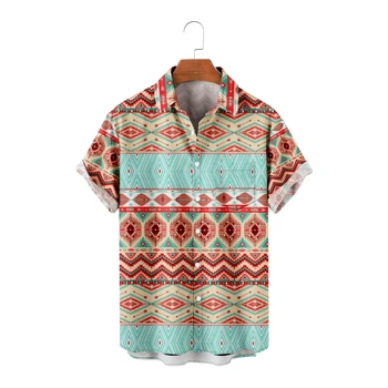 Havajų Marškinėliai Vyrams Cool Bohemijos Stiliaus trumpomis Rankovėmis Marškinėliai Cool Vasaros Kūrybos Viršūnes Derliaus Kvėpuojantis