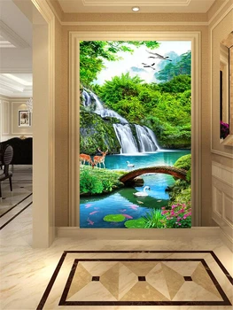 Individualizuotos fono paveikslėlį 3d freskos kraštovaizdžio kraštovaizdžio gėlių ir paukščių krioklys veranda, TV foną, sienos kambarį koridoriaus apdaila
