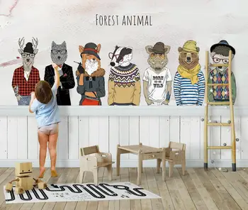 Individualizuotos fono paveikslėlį smulkių gyvūnų, vaikų kambario retro rašalo fone sienų tapybos namų apdailos mediena, lentos freskos 3d tapetai