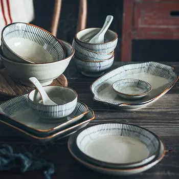 Japonijos Dryžuotos Plokštės Kūrybinės Keramikos Vakarienė Plokštės Vaisių Salotos Patiekalai Kepsnys Tešlos Pyragas Dubenį Desertas Duonos Sriuba Stalo
