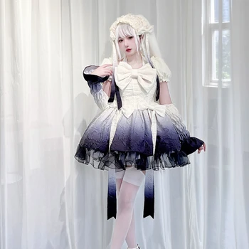 Japonijos Gotikos Y2k Lolita Dress Moterų Viktorijos Gradientas Nėrinių Lankas Princesė Suknelės Karštų Merginų Harajuku Punk Kawaii Šalis Suknelės