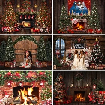 Kalėdų Fonas, Židinys, Žiemos Medžių Langų Dekoro Medinių Sienų Namas Foto Reklama Fone Baby Vaikų Photostudio Rekvizitai