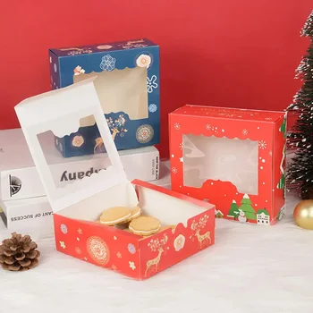 Kalėdų Slapukas Dėžės Su Langu Kraft Kepyklų Dėžės Su Oilpaper Ir Juostelės Cupcake Dėžės Kalėdų Partijos Naudai