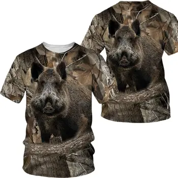 Kamufliažas medžioklės gyvūnų šernas/fox 3D T-shirt vasaros laisvalaikio vyriški marškinėliai mados gatvė moterų megztinis trumpomis rankovėmis j