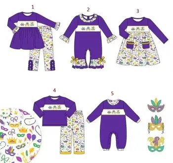 Karnavalas Naujo dizaino vaikiška boutique brolis ir sesuo kostiumas jumpsuit violetinė spausdinti kūdikių mielas vasaros kostiumas didmeninės