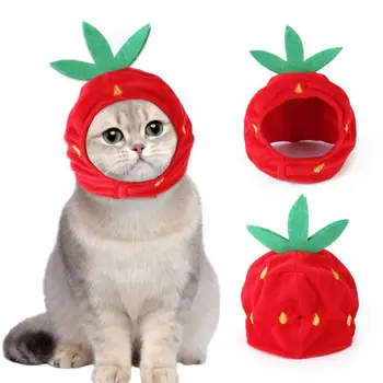 Kačiukas Bžūp Didelių Braškių Išvaizda Reguliuojamas Pet Skrybėlę Mielas Pet Katės Mažylių Cosplay Bžūp Kalėdų Pet galvos Apdangalai