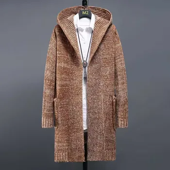 Kašmyro Megztinis 2023 pavasarį Ilgai stiliaus vyriški Gobtuvu Golfo Megztiniai Šiltas mezgimo Cardigan Sweater menS-4XL